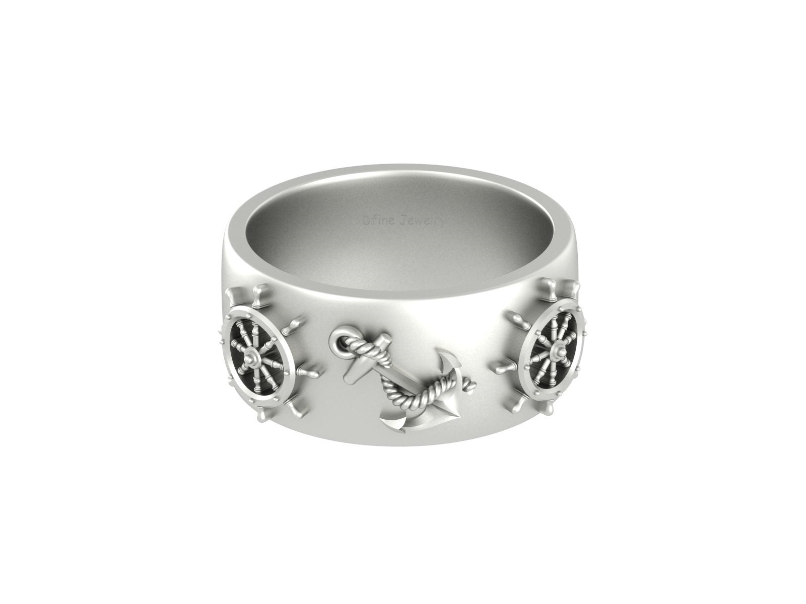 NAUTICAL STEERING WHEEL AND ANCHOR WEDDING BAND