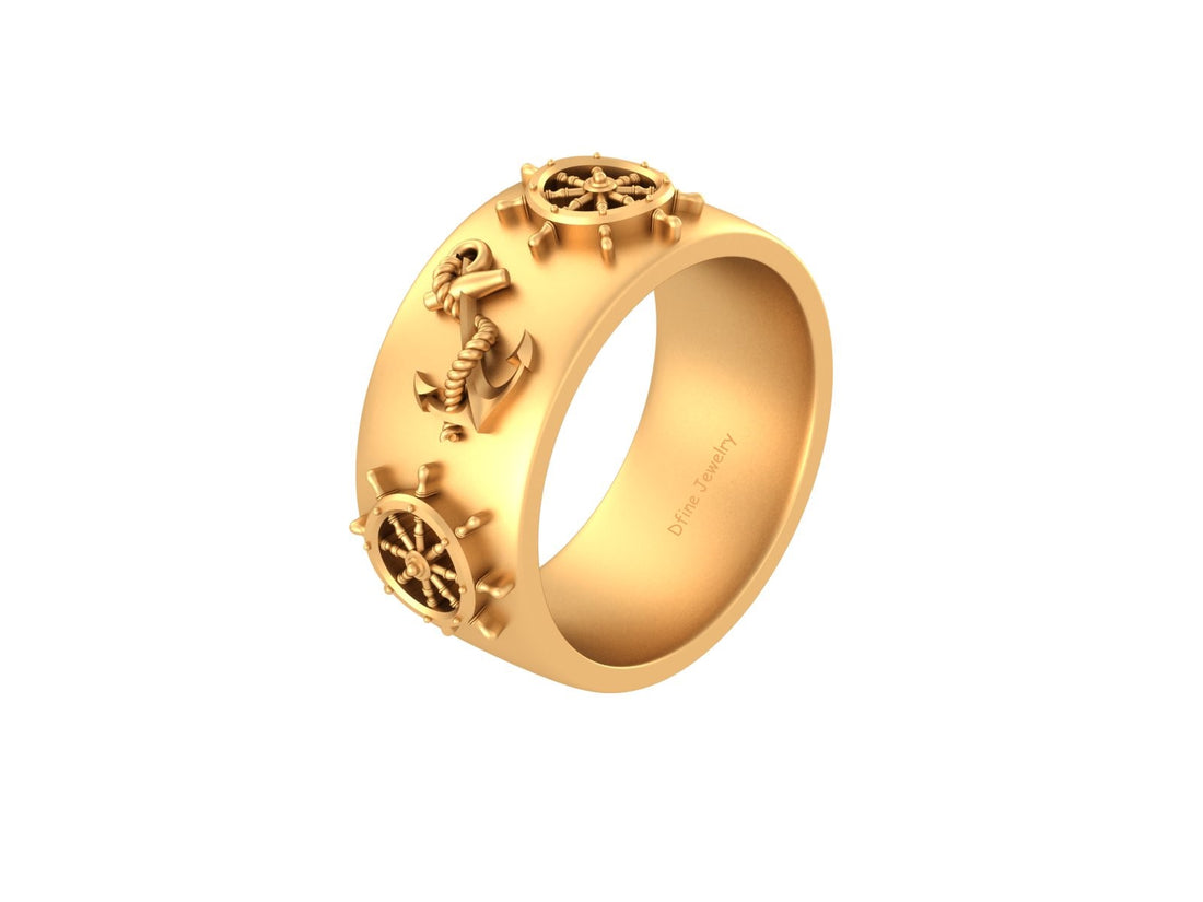 NAUTICAL STEERING WHEEL AND ANCHOR WEDDING BAND