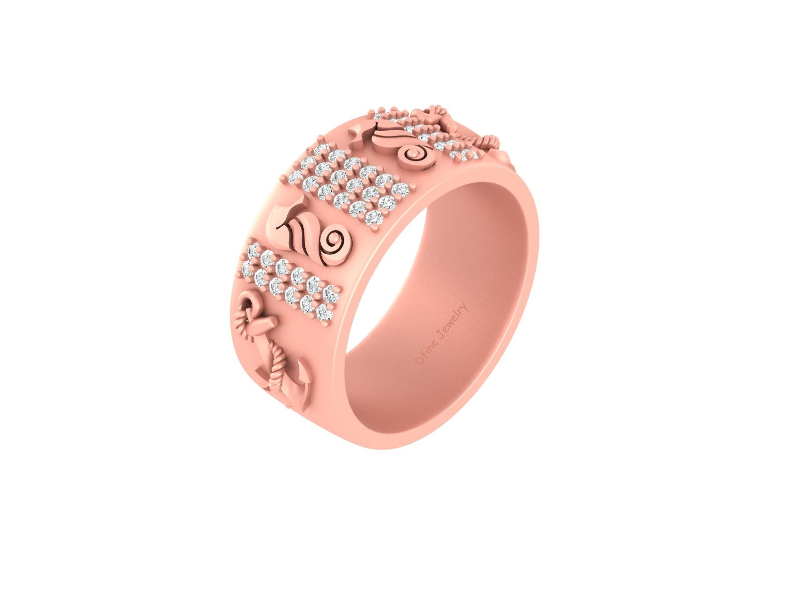 SEAHORSE AND ANCHOR NAUTICAL WEDDING BAND