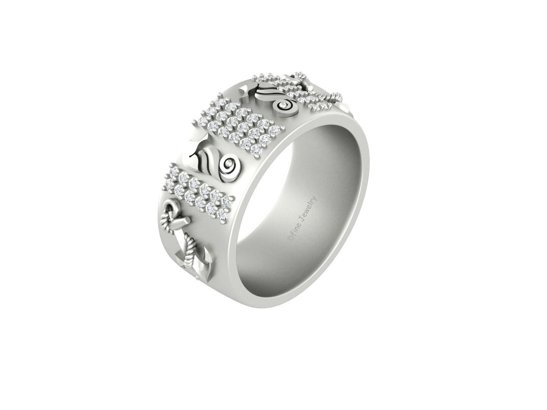 SEAHORSE AND ANCHOR NAUTICAL WEDDING BAND