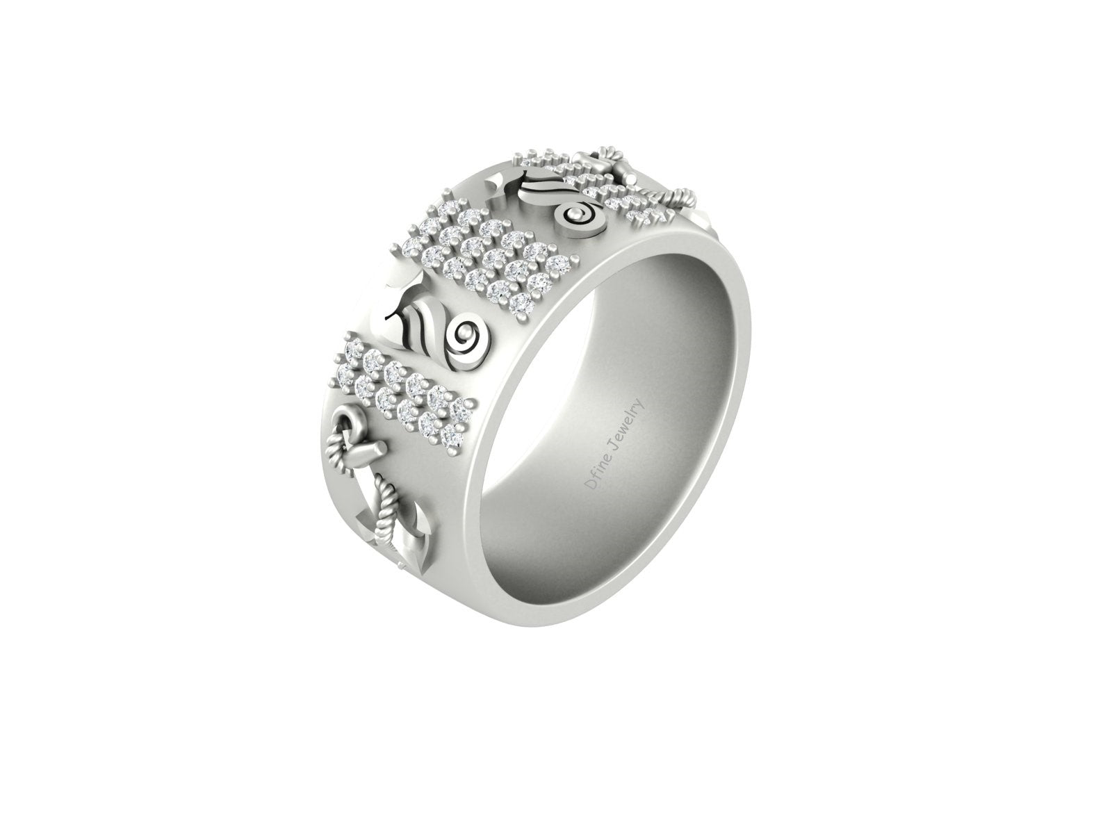 SEAHORSE AND ANCHOR NAUTICAL WEDDING BAND