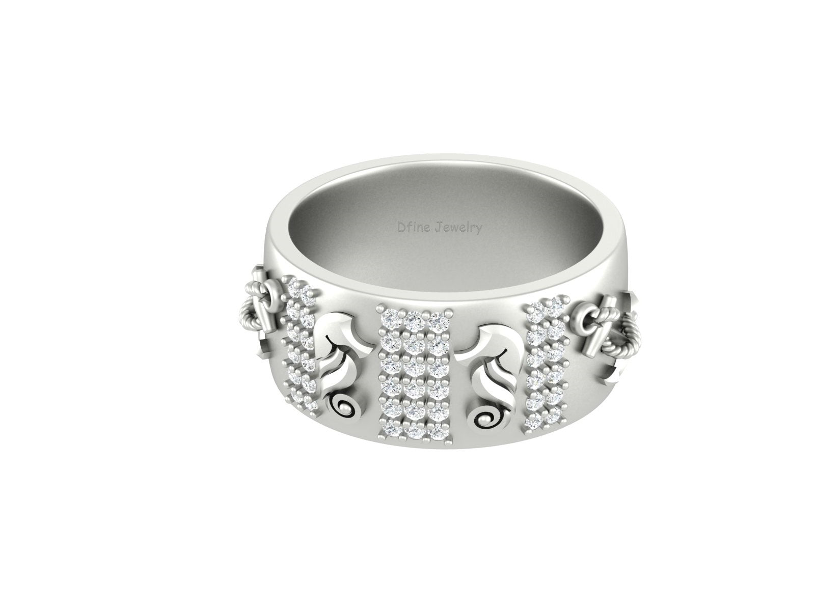 SEAHORSE AND ANCHOR NAUTICAL WEDDING BAND