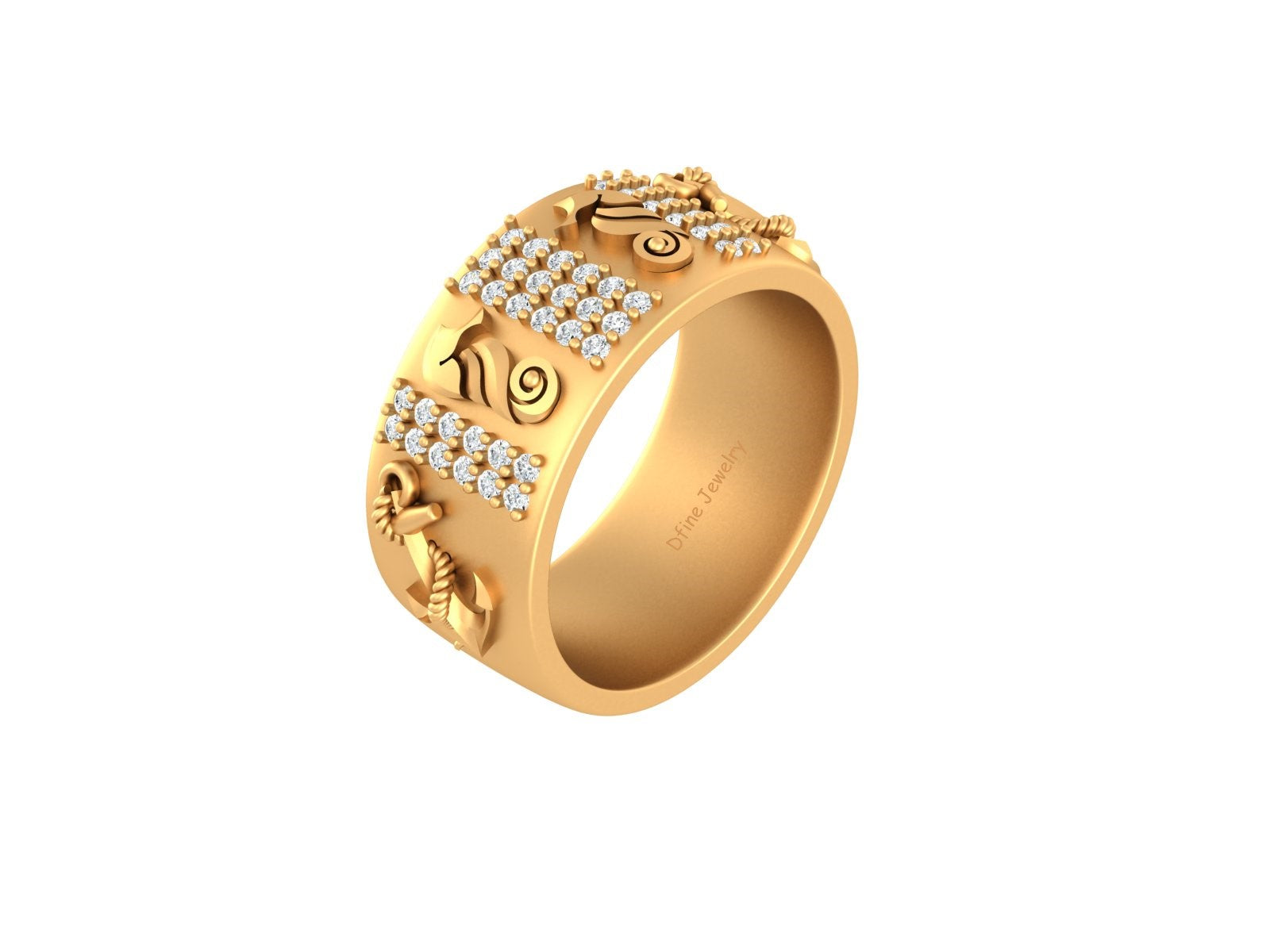 SEAHORSE AND ANCHOR NAUTICAL WEDDING BAND