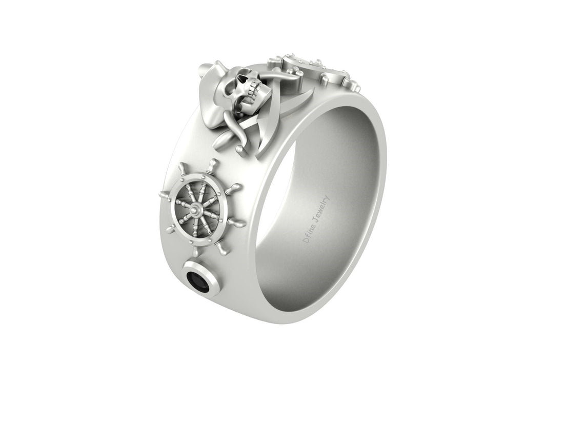 SKULL AND WHEEL WEDDING BAND