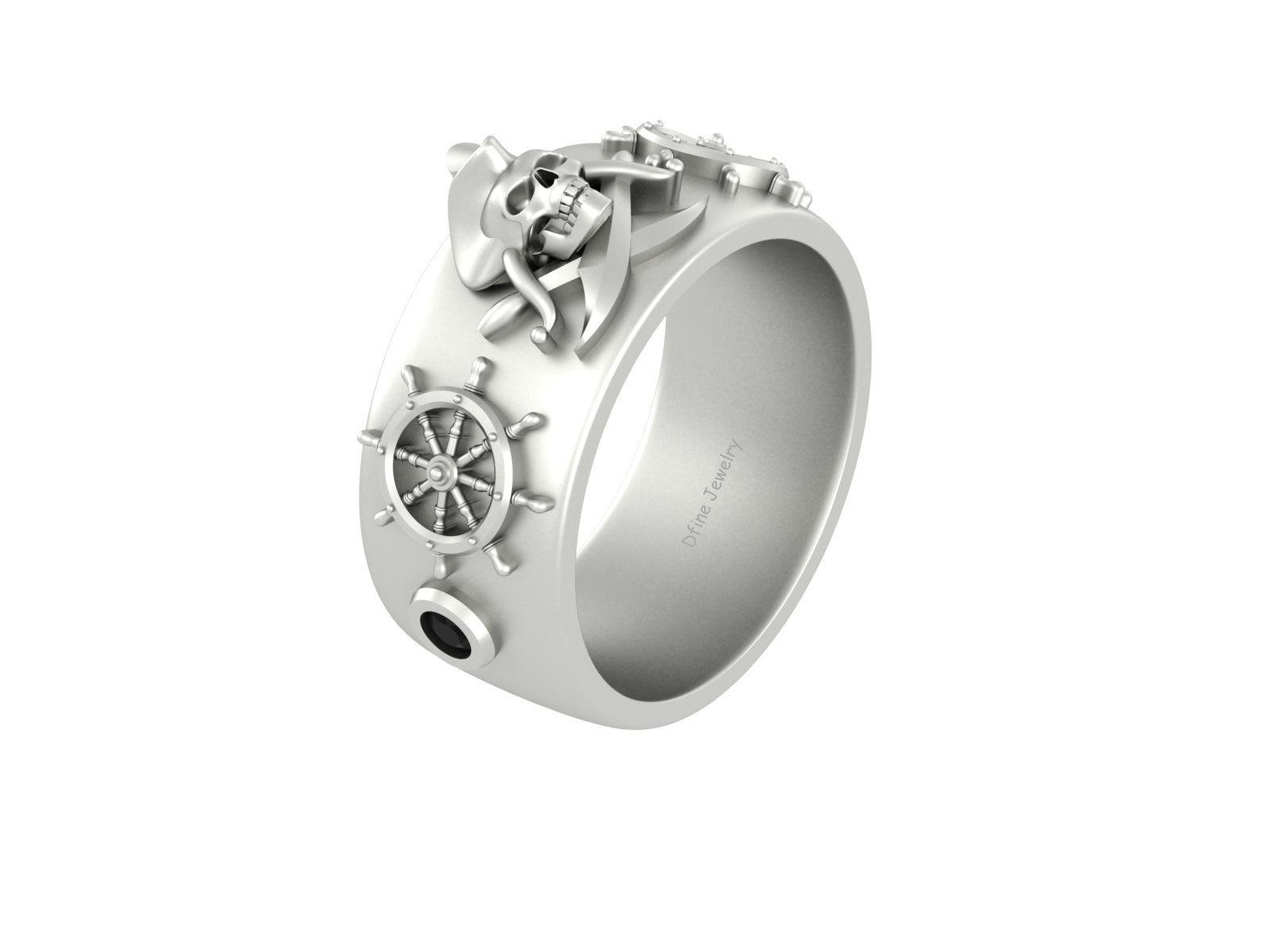SKULL AND WHEEL WEDDING BAND
