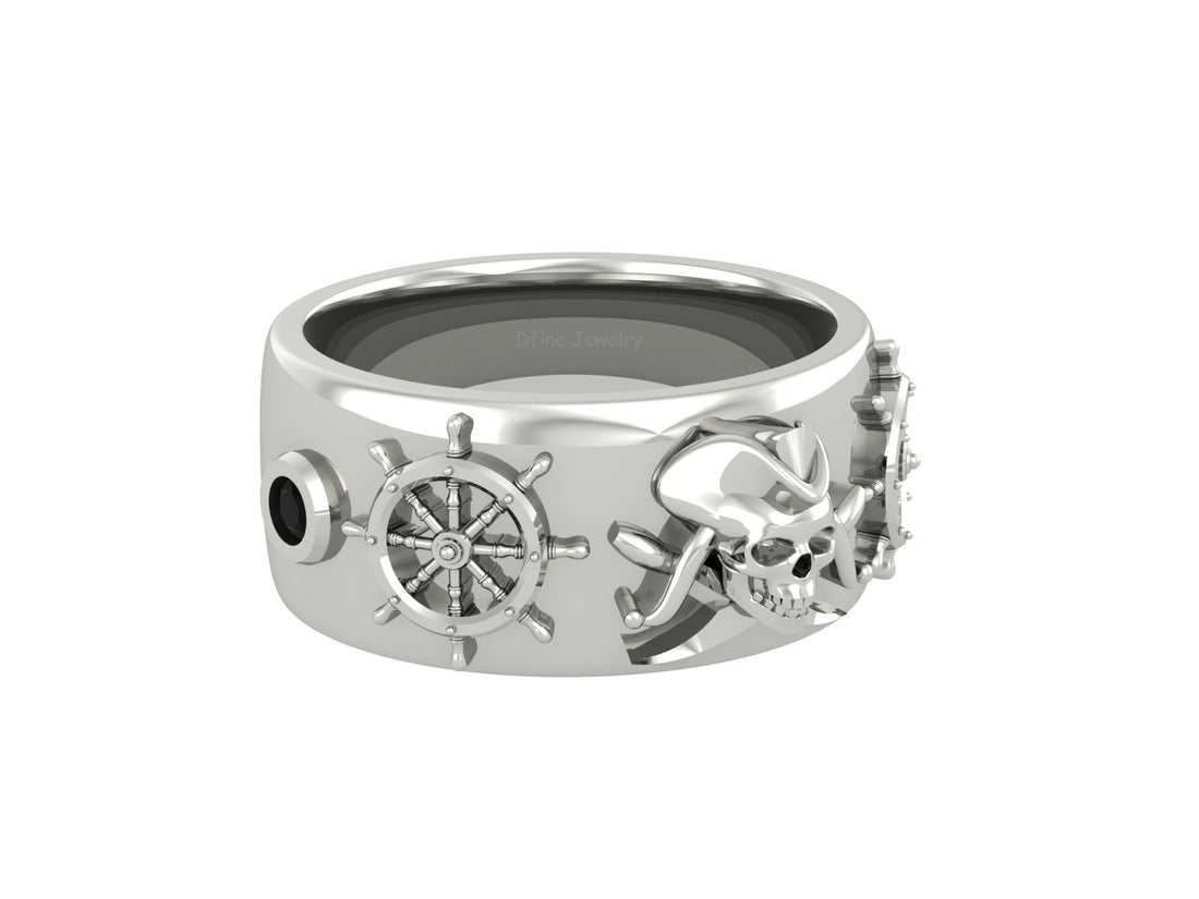 SKULL AND WHEEL WEDDING BAND