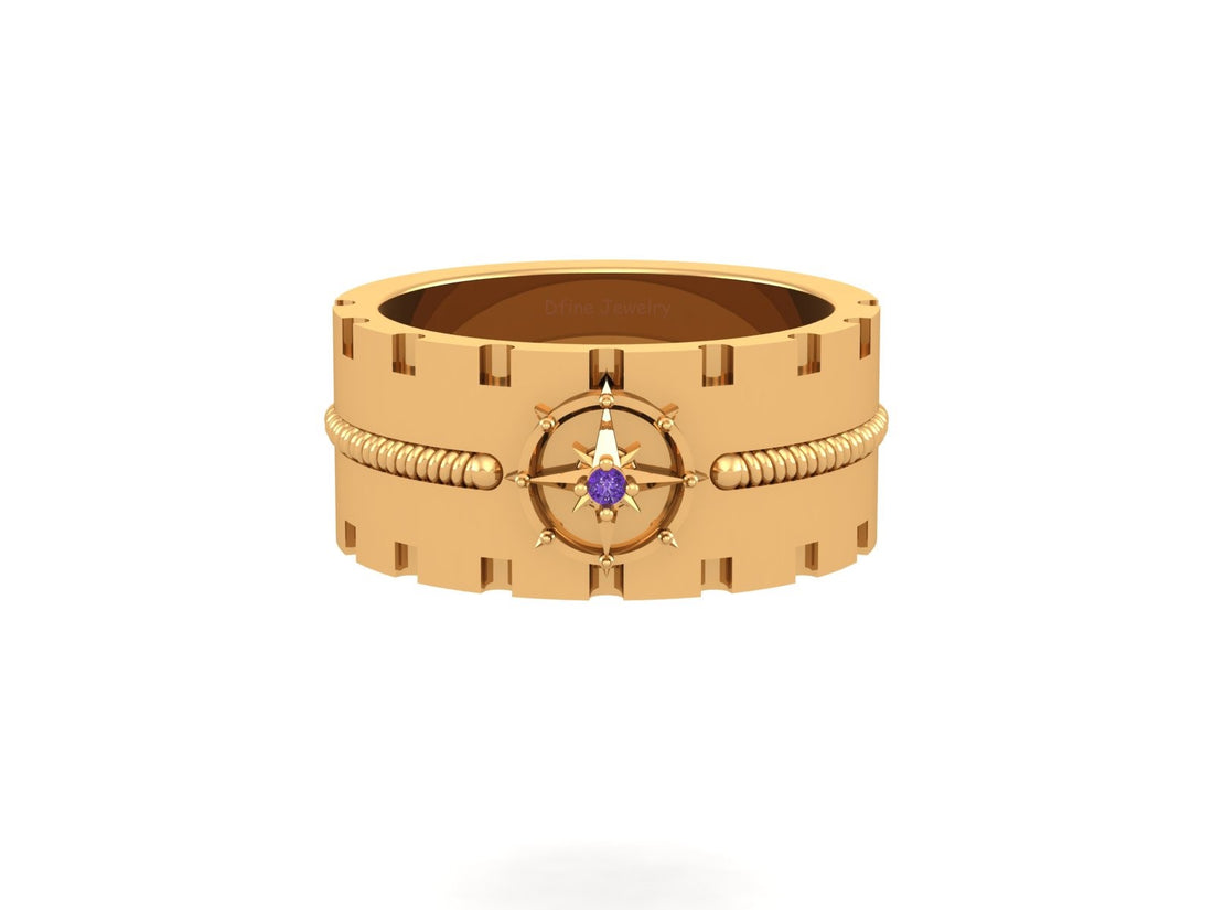 NAUTICAL ROPE STAR COMPASS WEDDING BAND