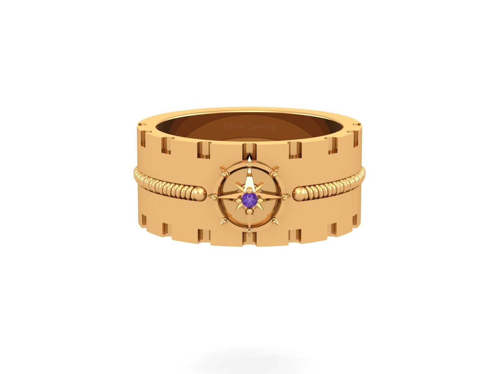NAUTICAL ROPE STAR COMPASS WEDDING BAND