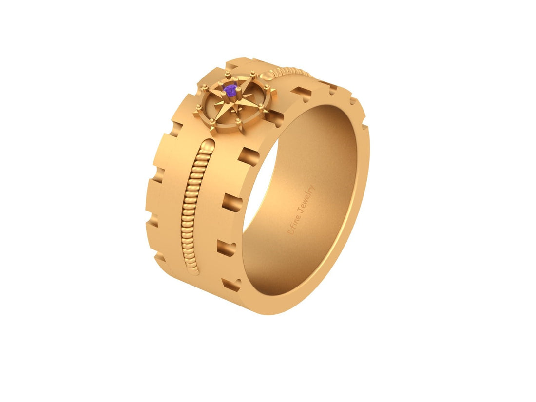 NAUTICAL ROPE STAR COMPASS WEDDING BAND
