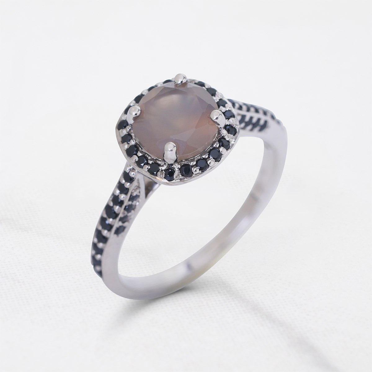 Halo Grey Moonstone Rings 14k White Gold Engagement Ring