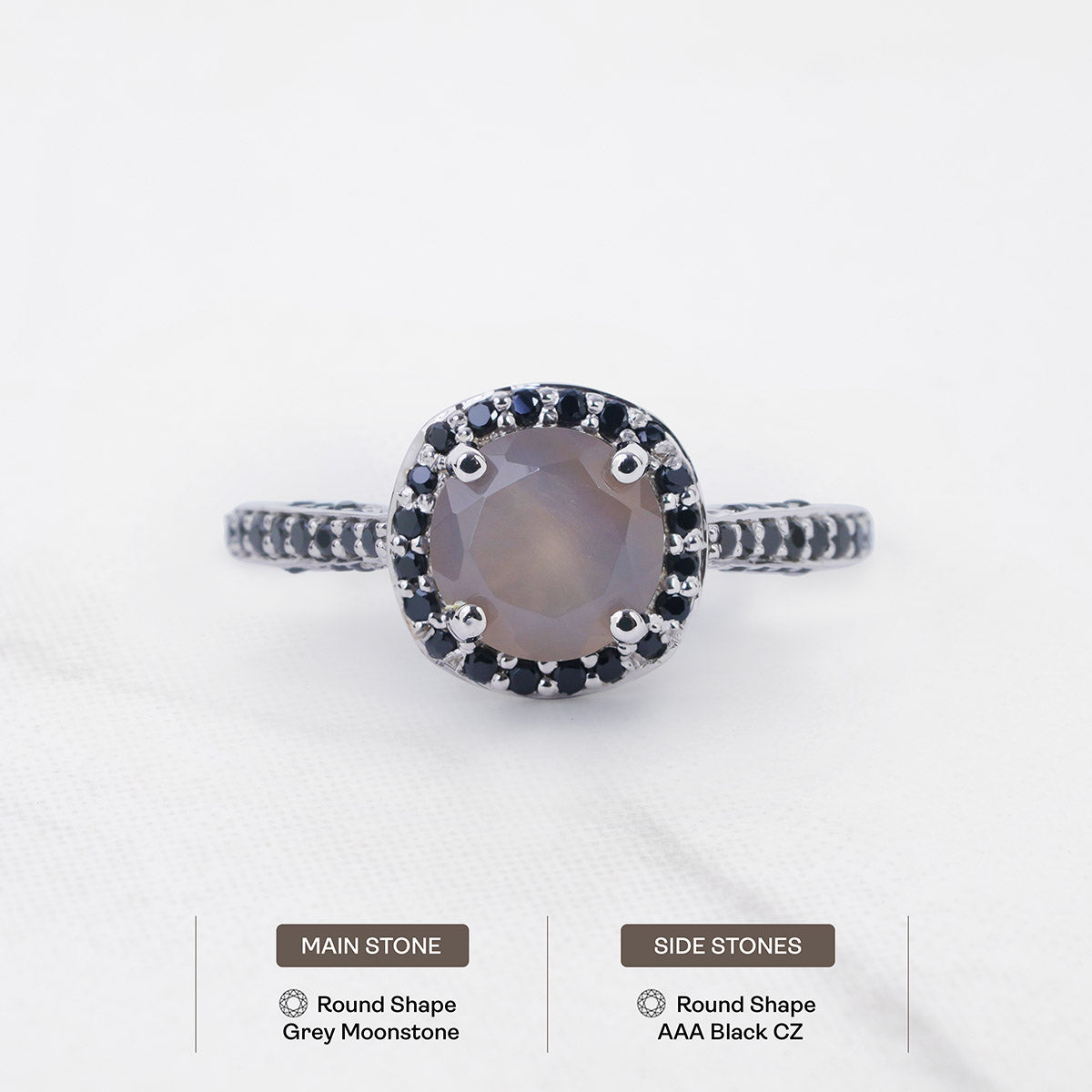 Halo Grey Moonstone Rings 14k White Gold Engagement Ring