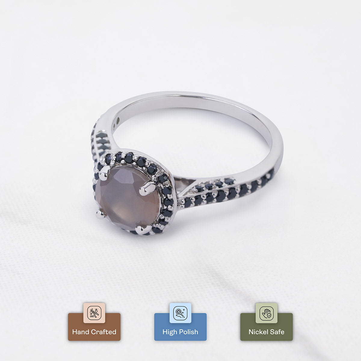 Halo Grey Moonstone Rings 14k White Gold Engagement Ring