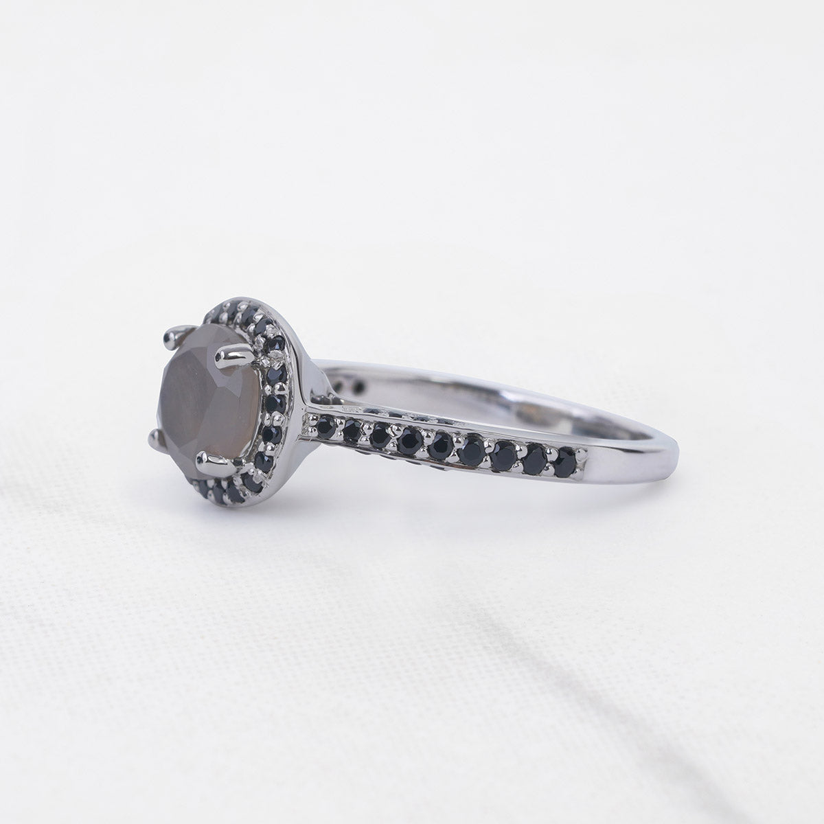 Halo Grey Moonstone Rings 14k White Gold Engagement Ring