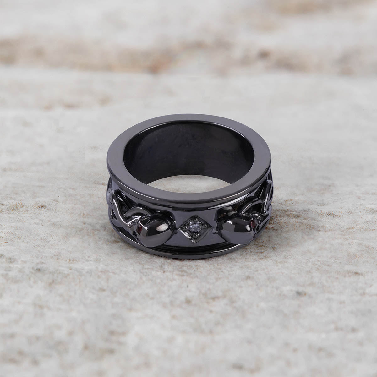 Snake and Skull Anniversary Band Bikers Gothic Wedding Ring