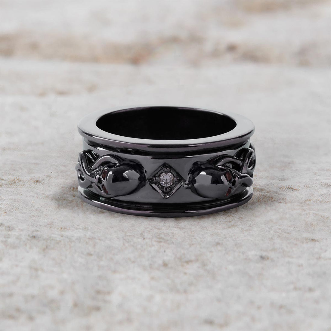 Snake and Skull Anniversary Band Bikers Gothic Wedding Ring