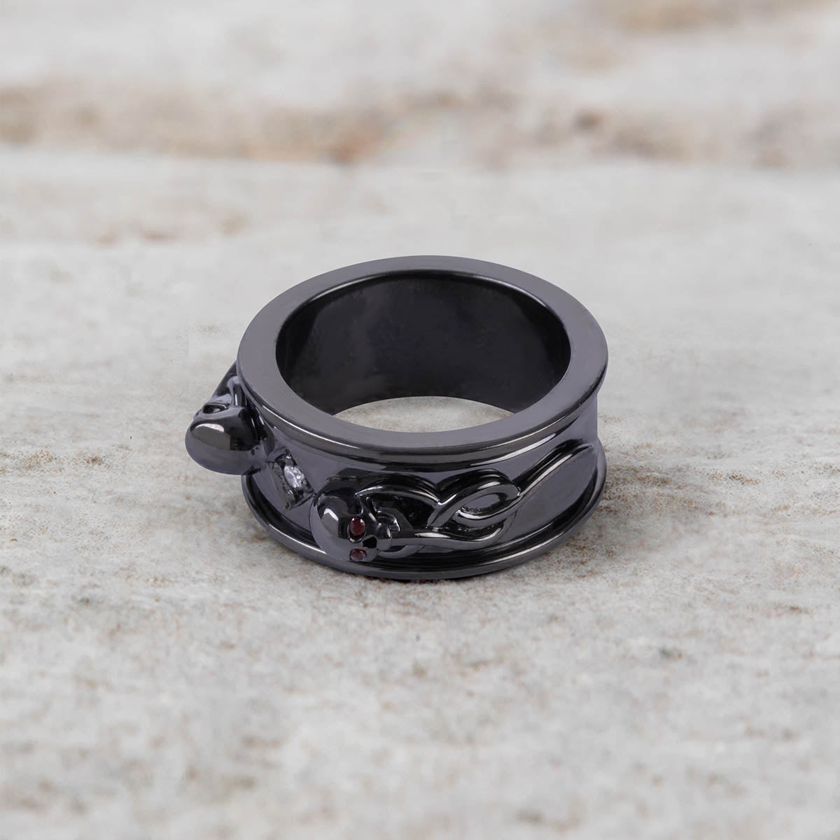 Snake and Skull Anniversary Band Bikers Gothic Wedding Ring