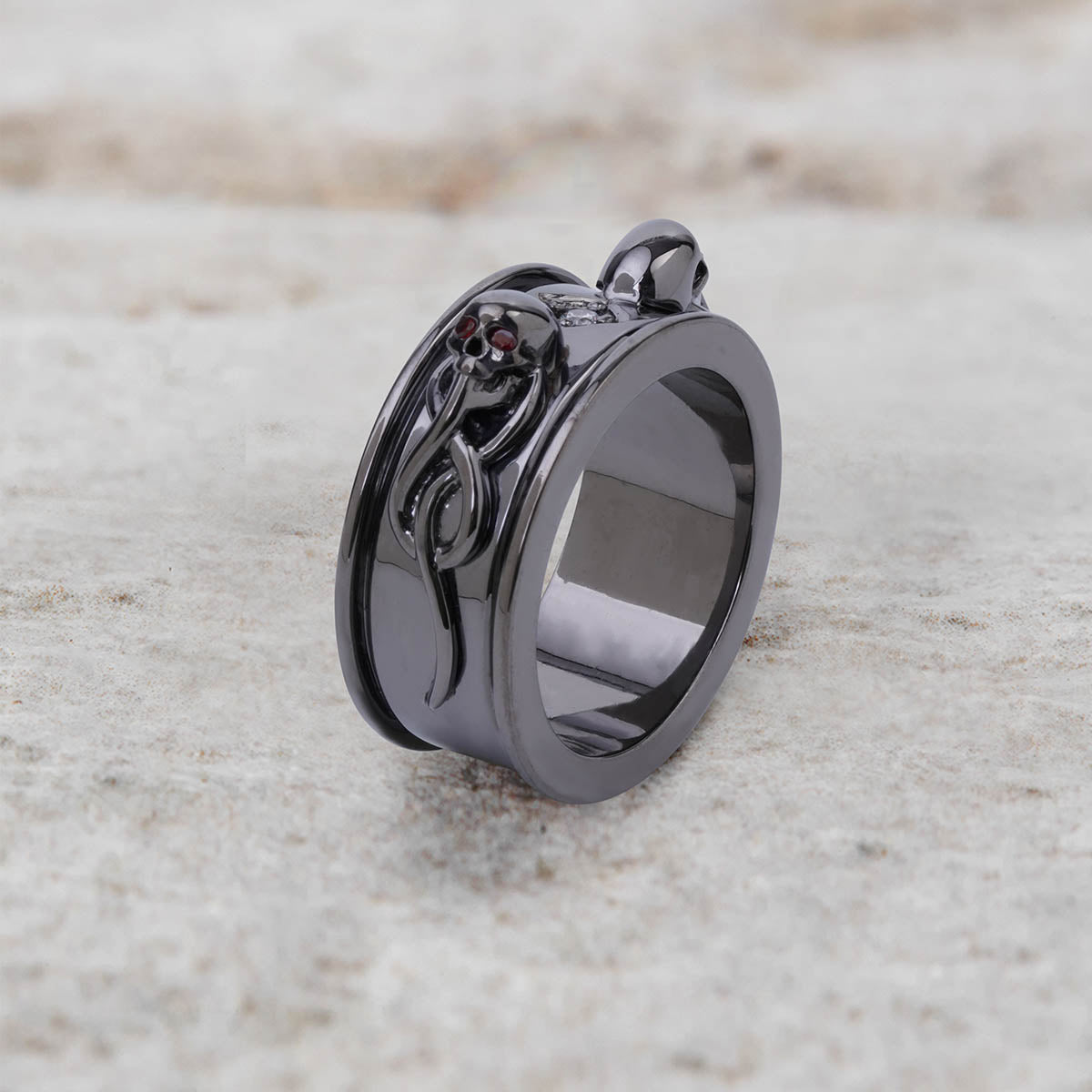 Snake and Skull Anniversary Band Bikers Gothic Wedding Ring