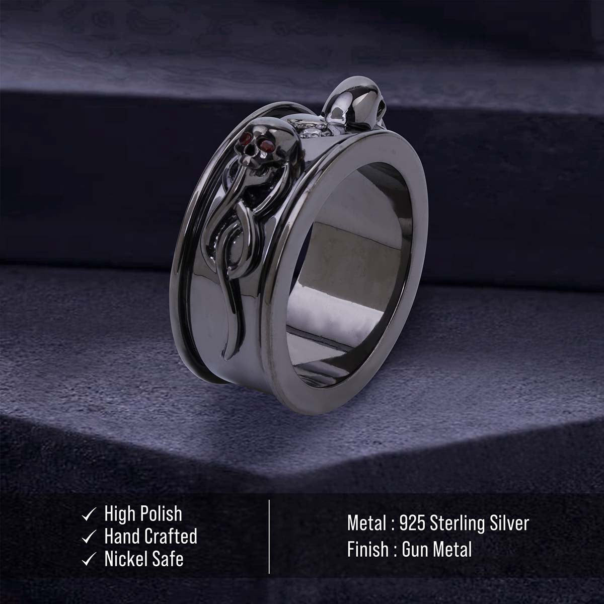 Snake and Skull Anniversary Band Bikers Gothic Wedding Ring