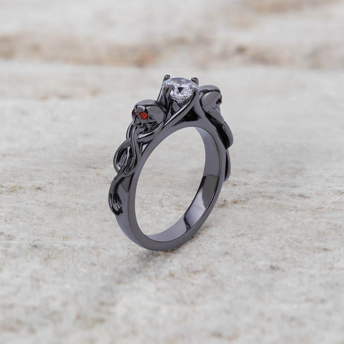 Diamond Snake and Skull Ring Spooky Gothic Engagement Ring