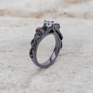 Moissanite Snake and Skull Ring Gothic Engagement Ring Silver