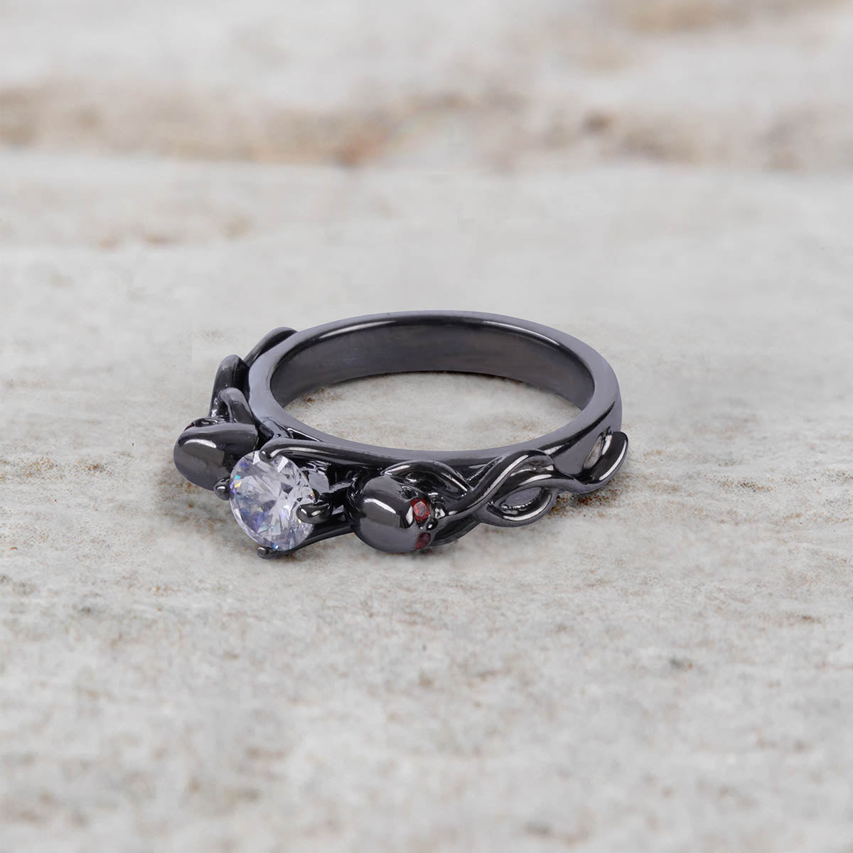 Moissanite Snake and Skull Ring Gothic Engagement Ring Silver