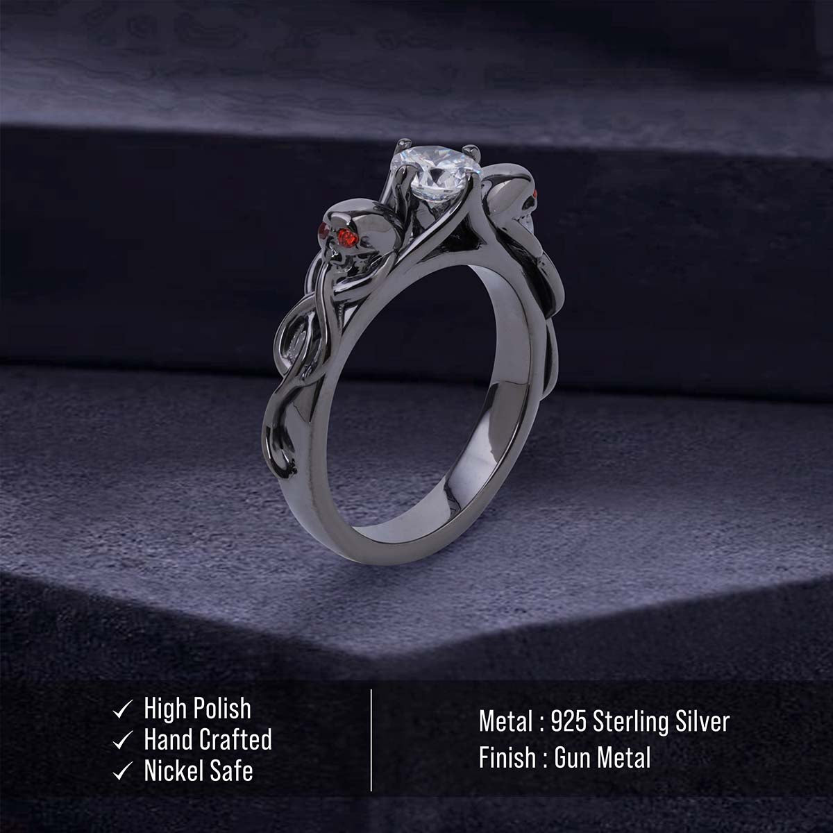 Diamond Snake and Skull Ring Spooky Gothic Engagement Ring