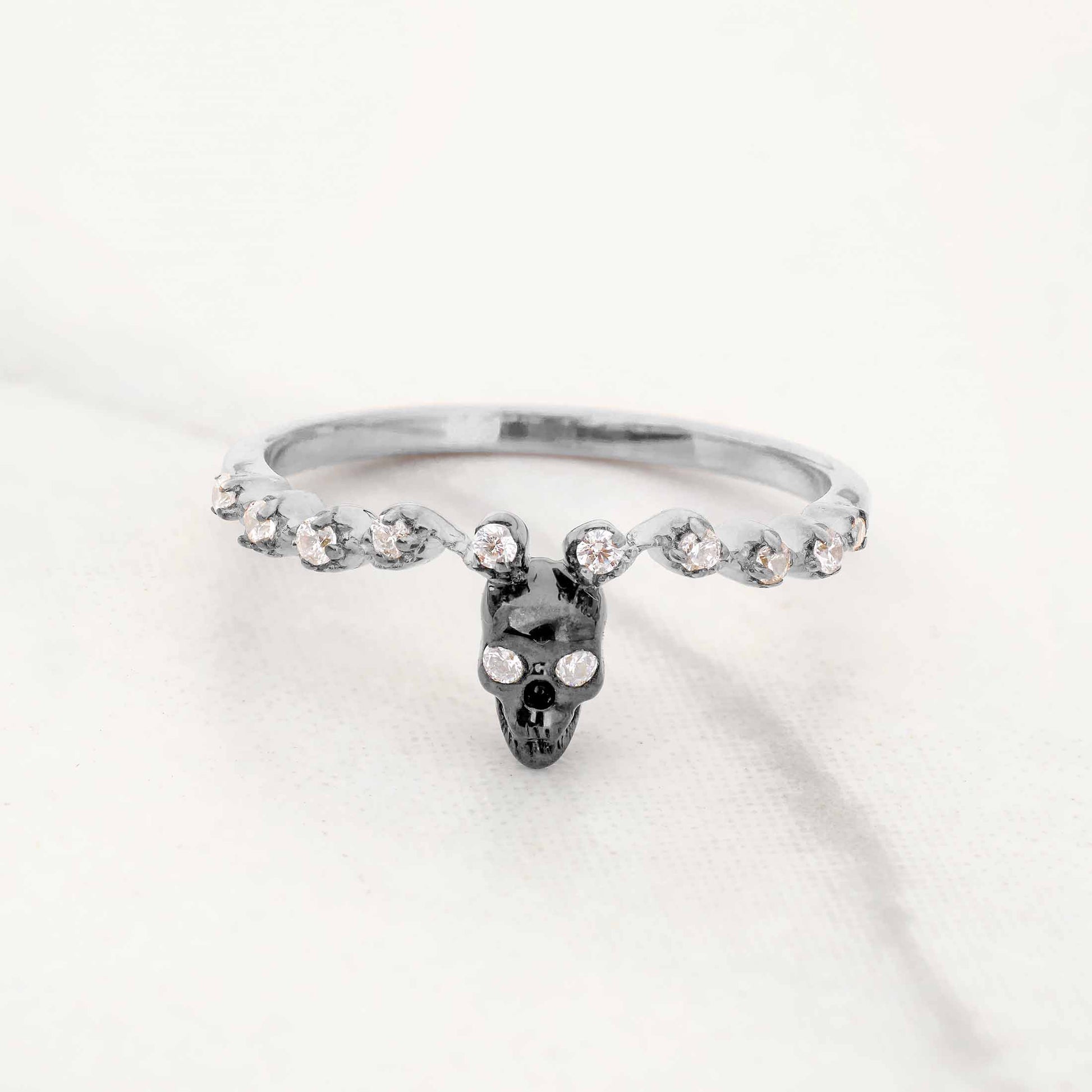 Two Tone Skull Band Moissanite Diamond Gothic Skull Wedding Ring for Women Sterling Silver