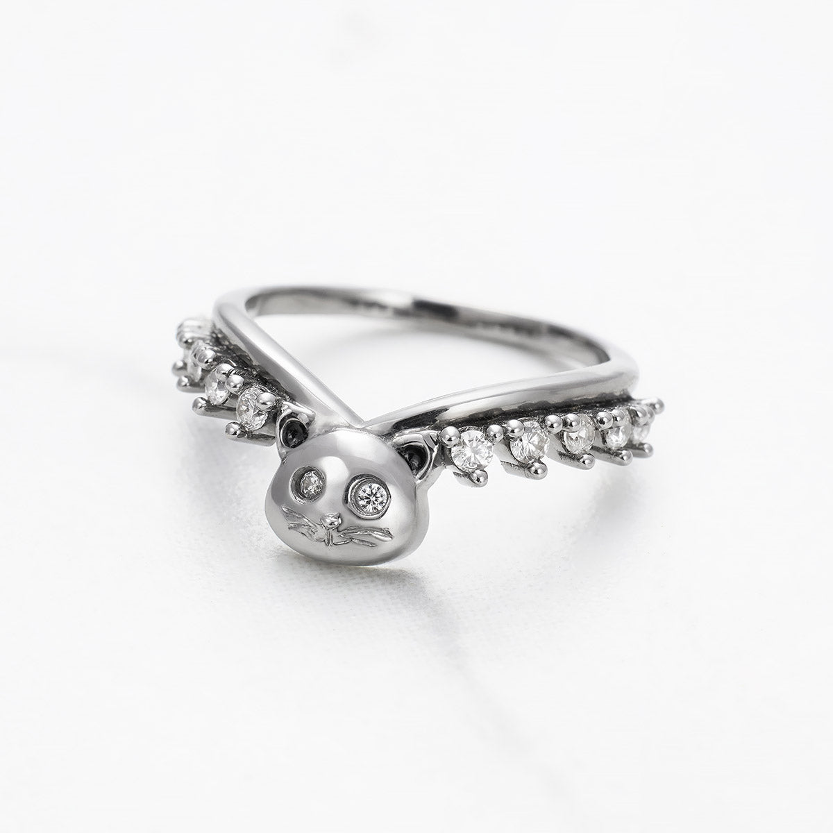 Cat Ring Enhancer Cute Kitty Cat Jewelry Curved Diamond Wedding Band Stacking Silver Gold
