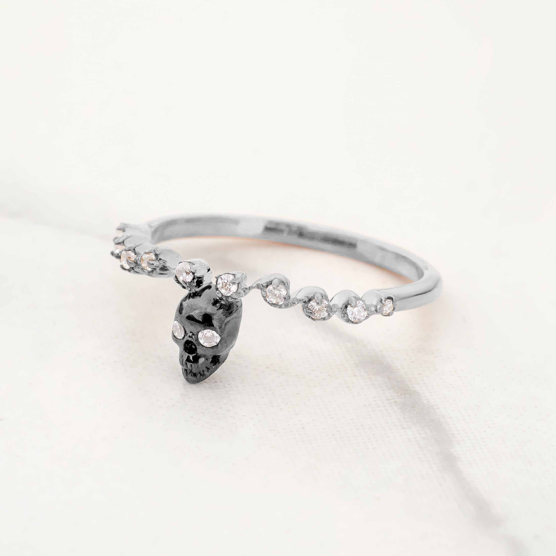Two Tone Skull Band Moissanite Diamond Gothic Skull Wedding Ring for Women Sterling Silver
