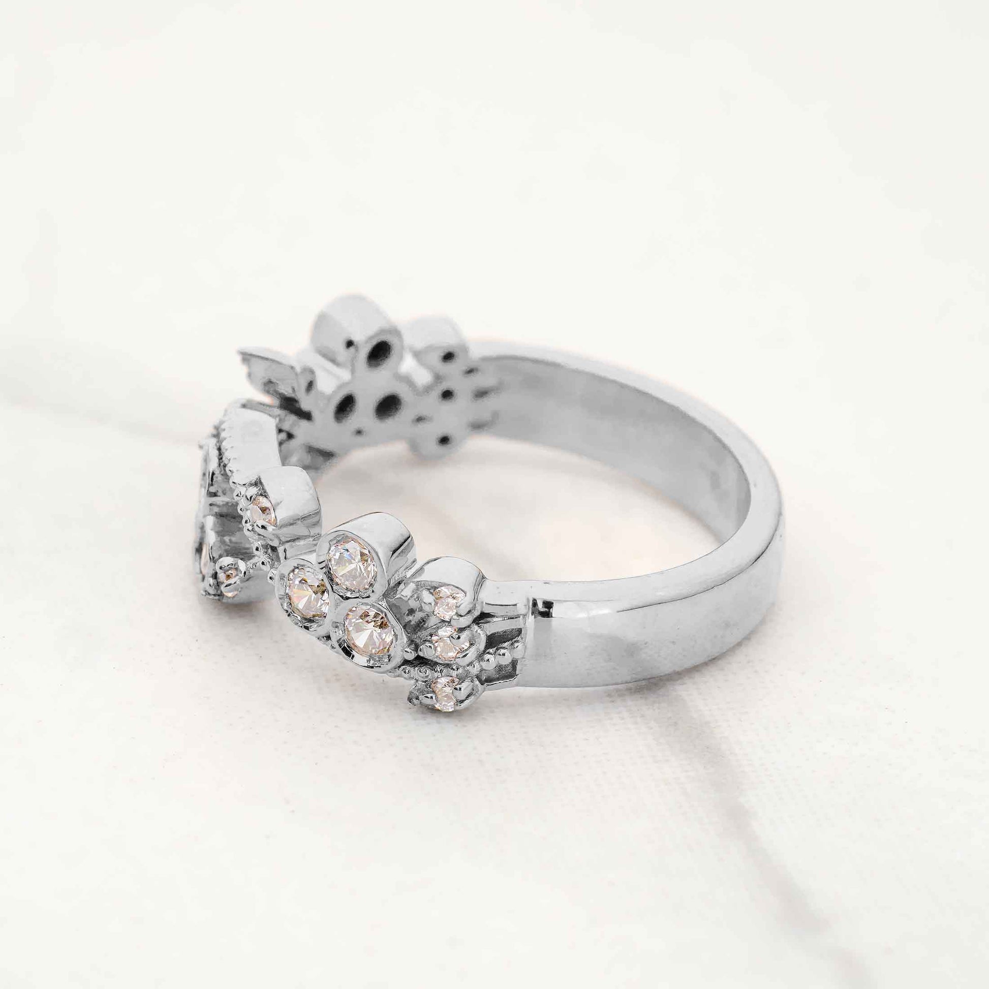 Floral Art Deco Wedding Band for Her Moissanite Diamond Anniversary Band Gift Rose Gold White Gold