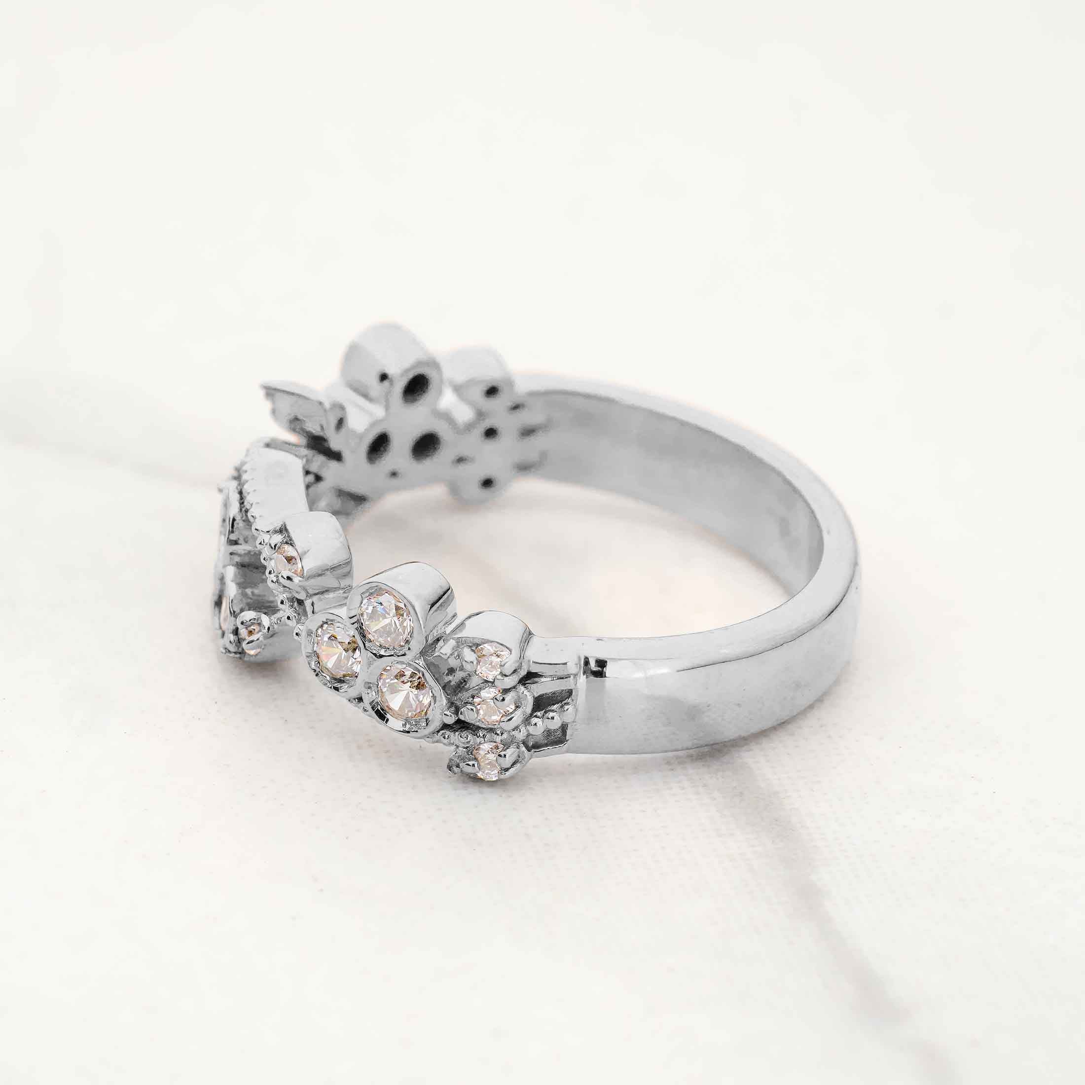 Floral Art Deco Wedding Band for Her Moissanite Diamond Anniversary Band Gift Rose Gold White Gold