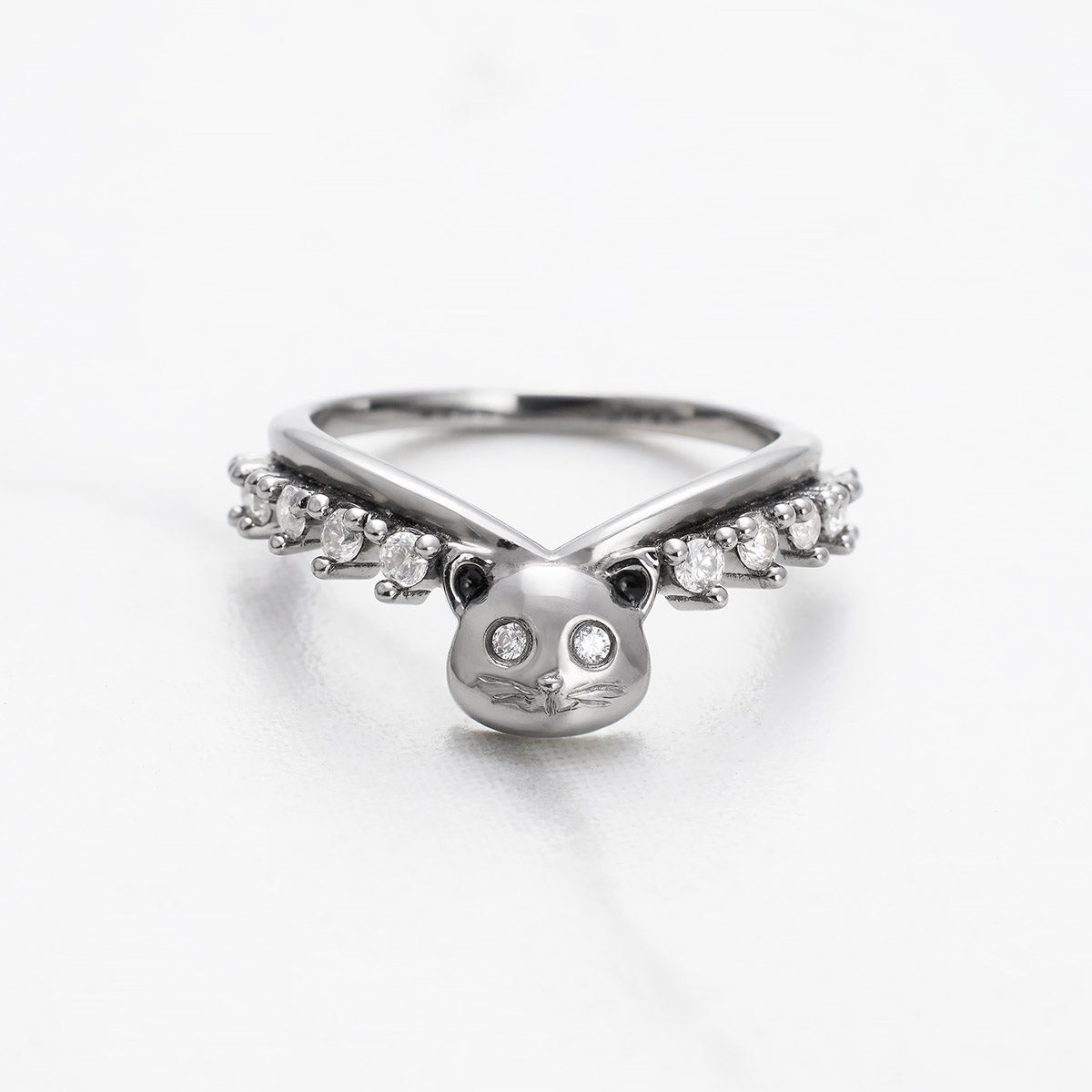 Cat Ring Enhancer Cute Kitty Cat Jewelry Curved Diamond Wedding Band Stacking Silver Gold