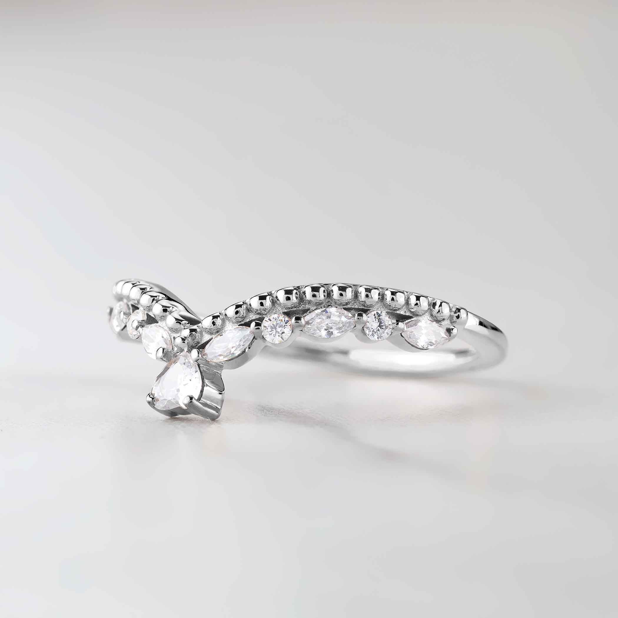 Art Deco Wedding Ring Enhancer Heart Diamond Promise Band