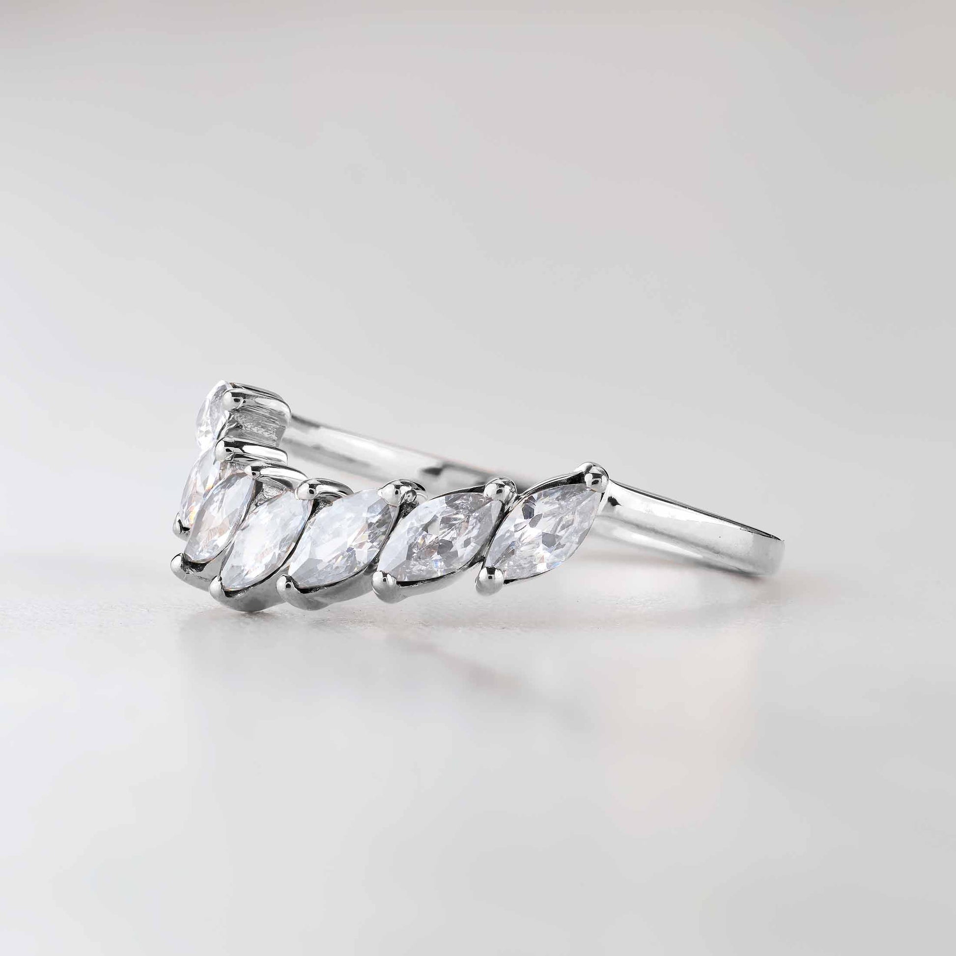 Marquise Curved Wedding Band Women Engagement Ring Enhancer Sterling Silver