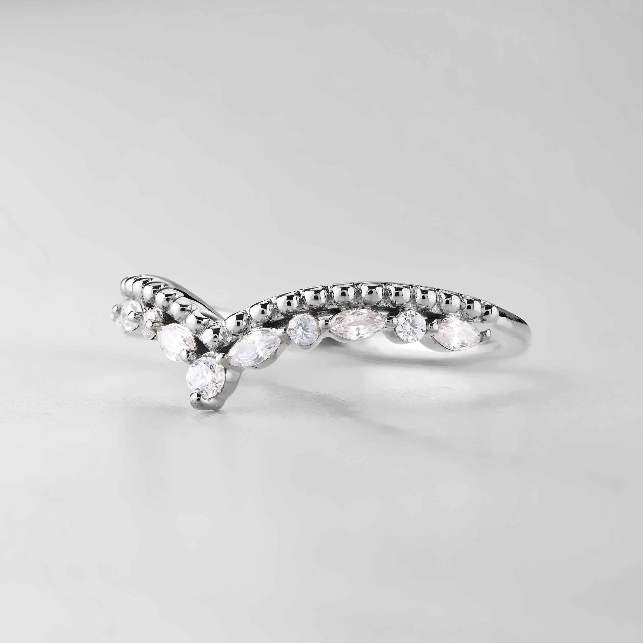 Curved Enhancer Wedding Band Milgrain Art Deco CZ Diamond Engagement Ring