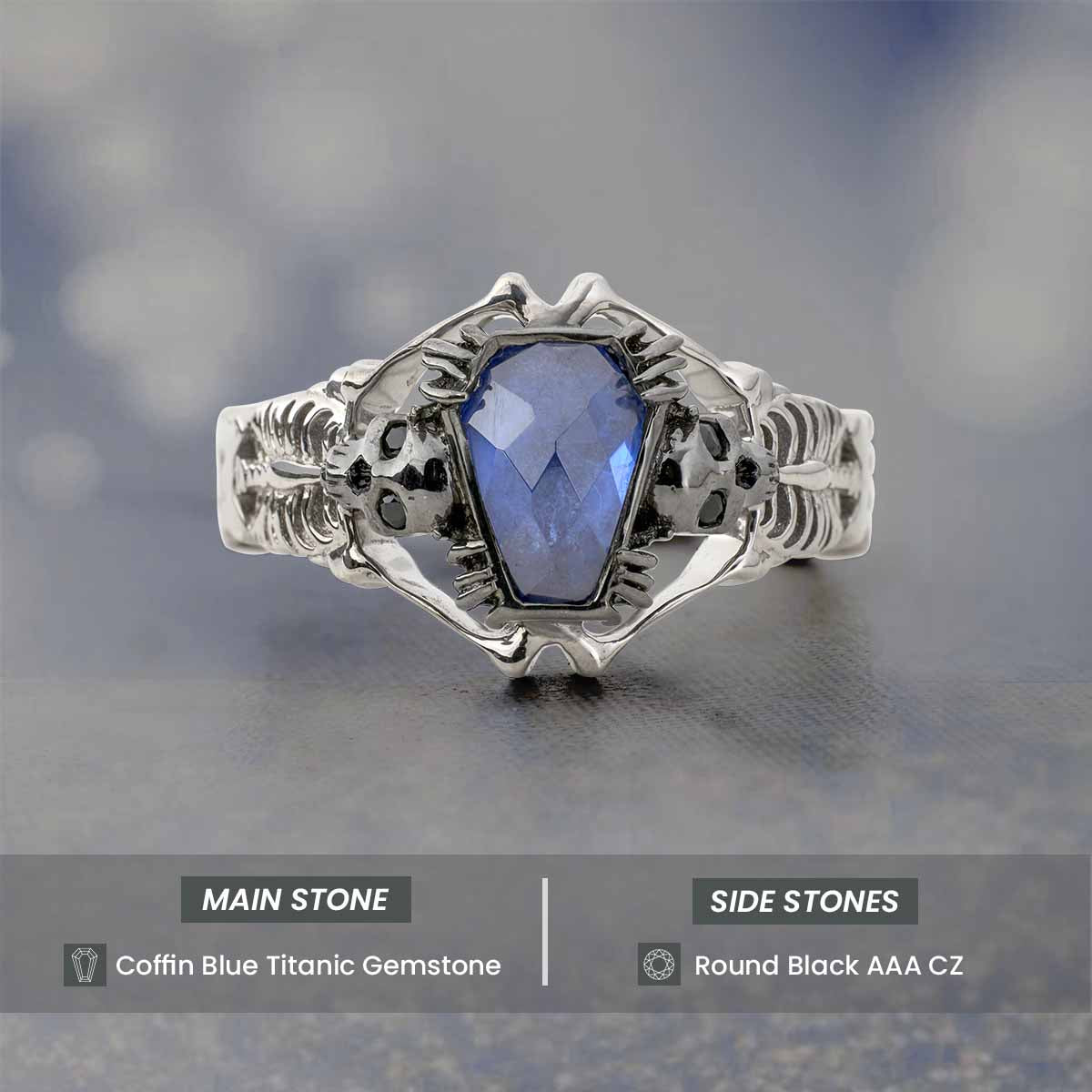 Skeleton with Coffin Ring Gothic Skull Engagement Rings Goth Sterling Silver Bicolor