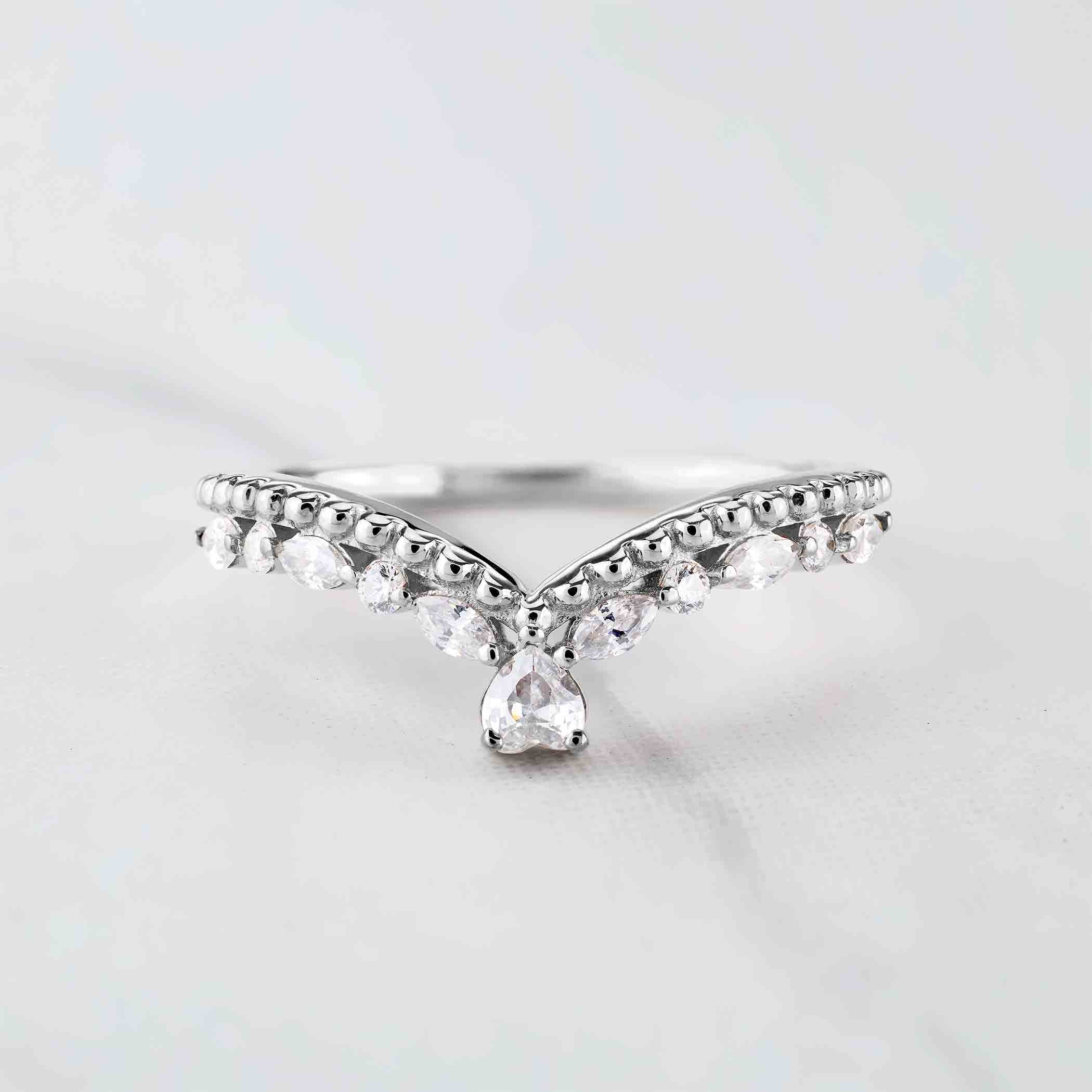 Art Deco Wedding Ring Enhancer Heart Diamond Promise Band