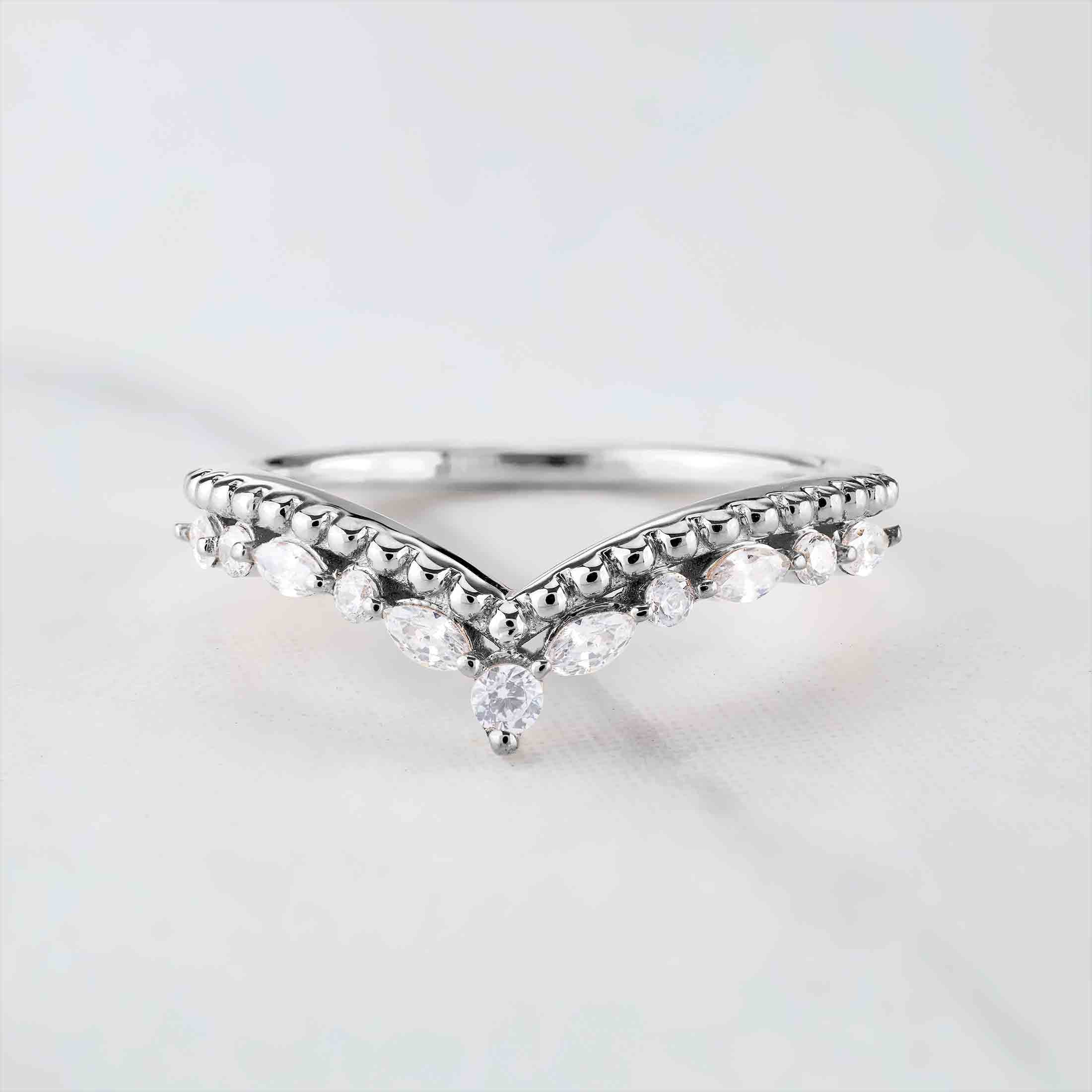 Curved Enhancer Wedding Band Milgrain Art Deco CZ Diamond Engagement Ring