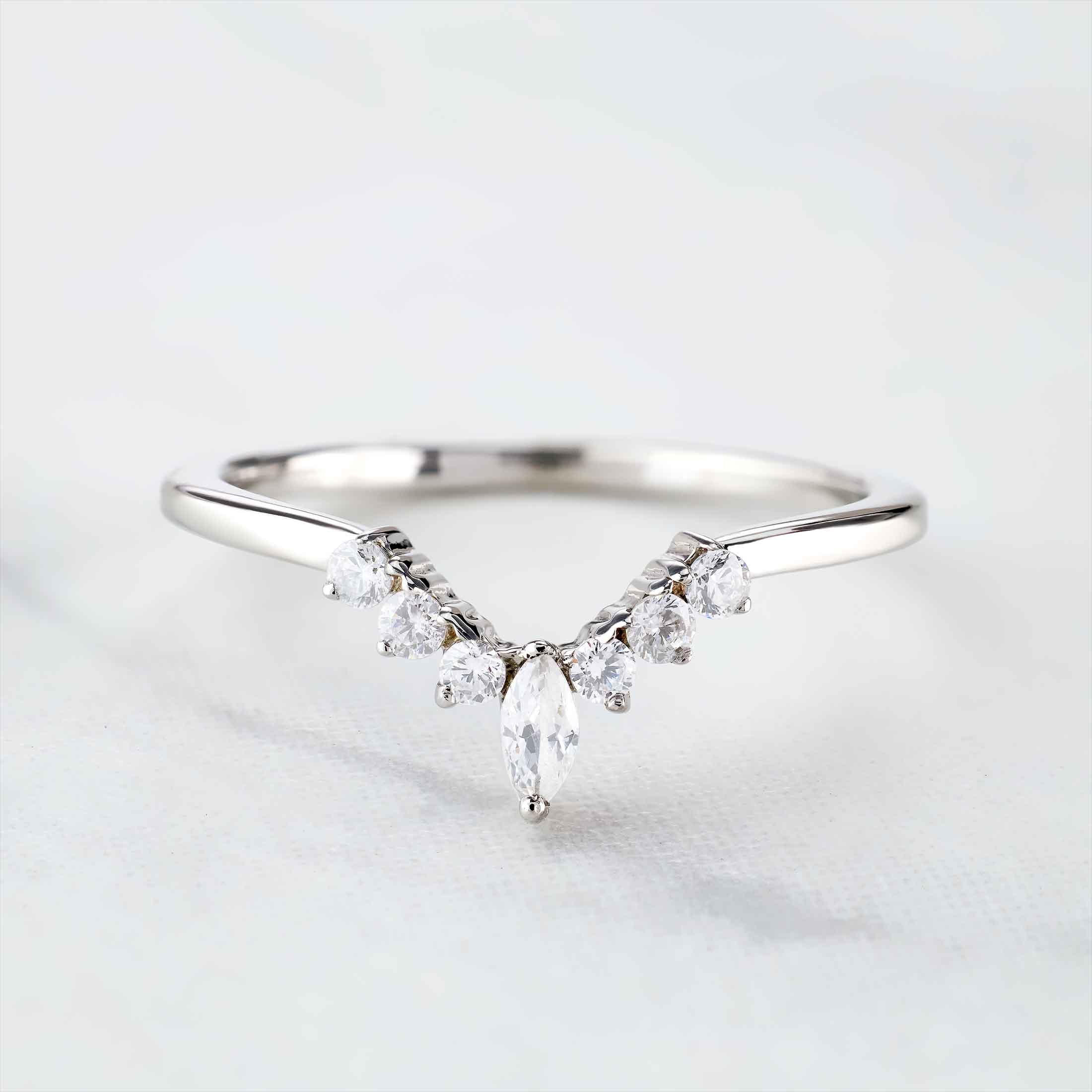 Enhancer Curved Wedding Band AAA CZ Diamond Engagement Ring 14k Rose Gold