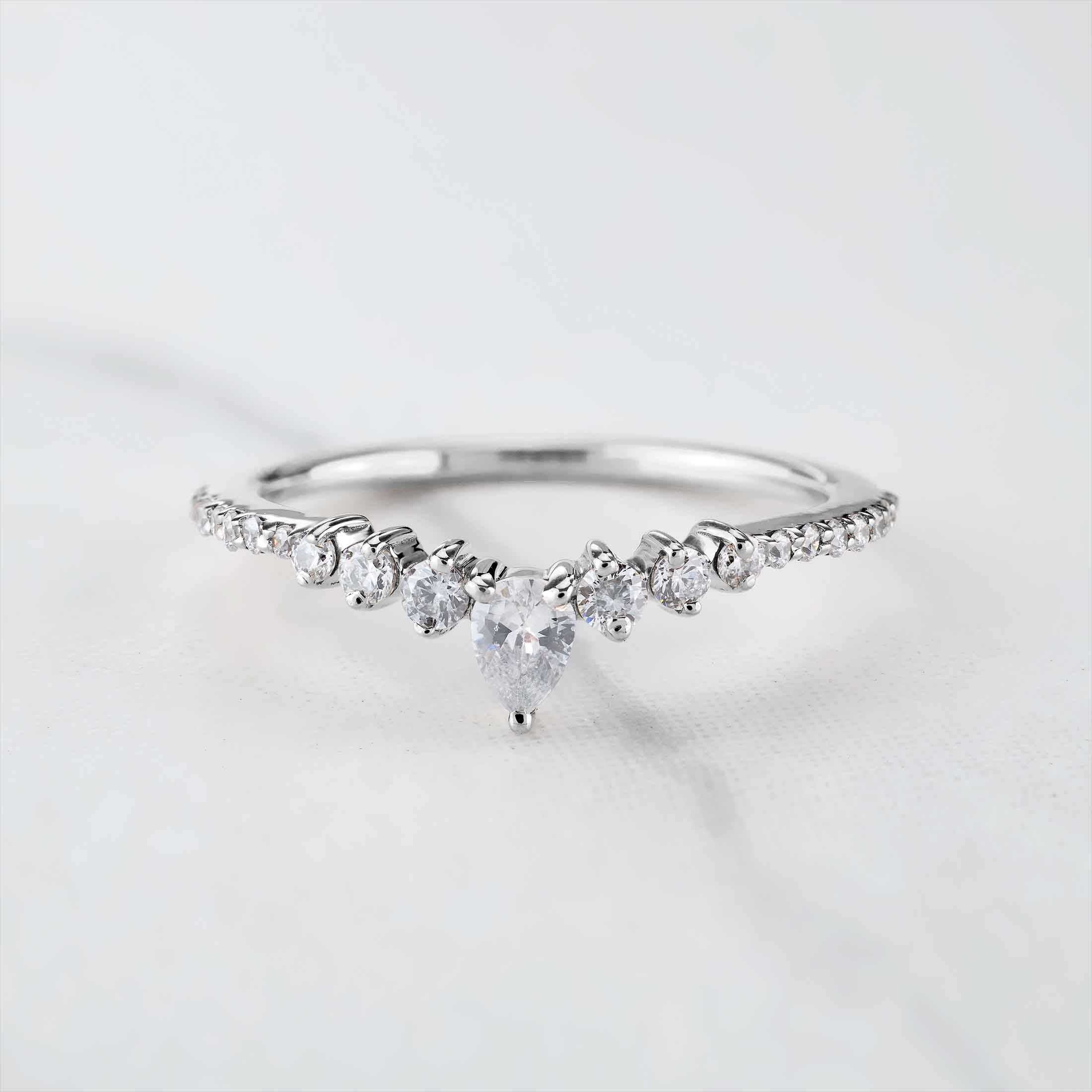 Curved Enhancer Wedding Band Tiara Style AAA CZ Diamond Engagement Ring Art Deco