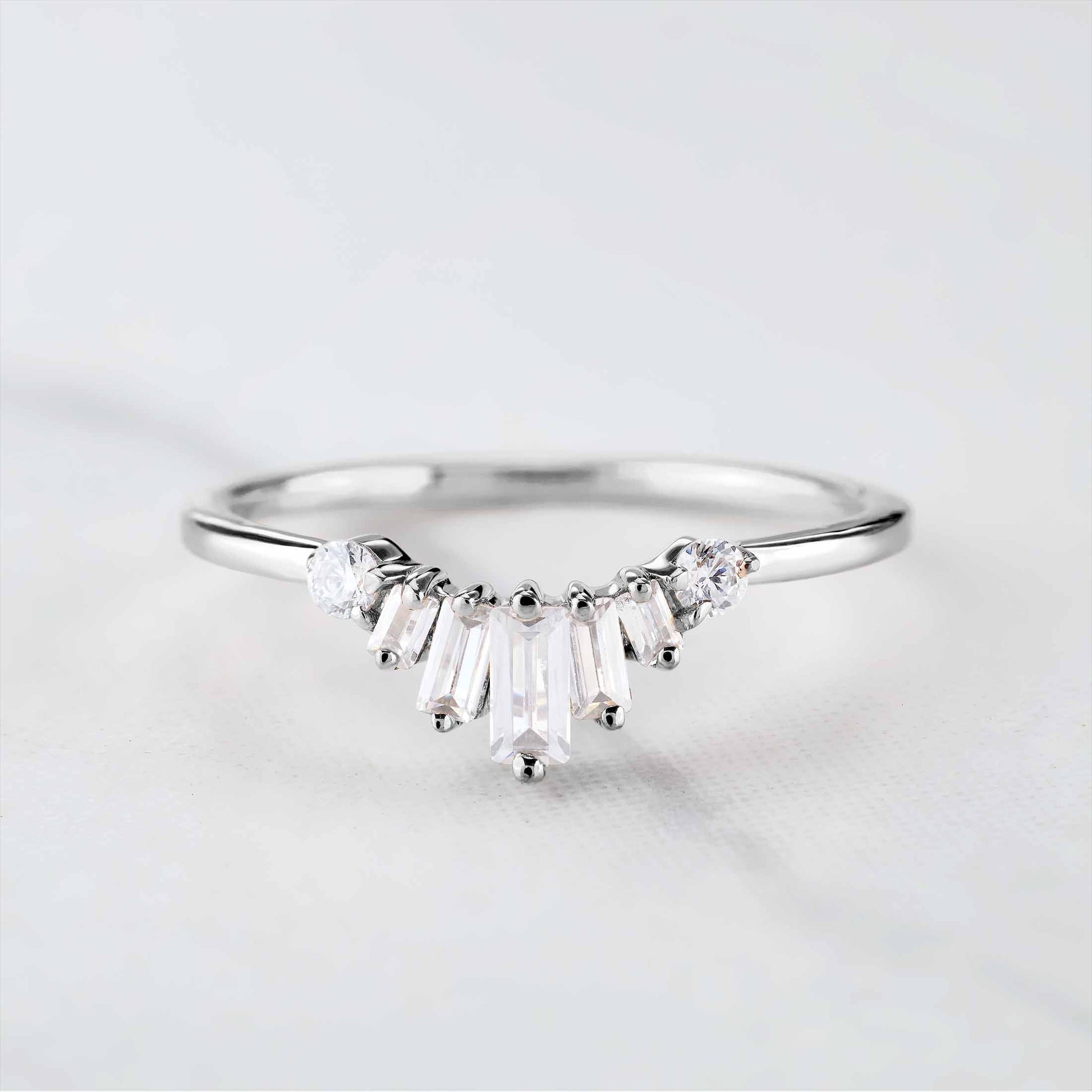 Baguette Moissanite Tiara Ring Curved Wedding Band Enhancer