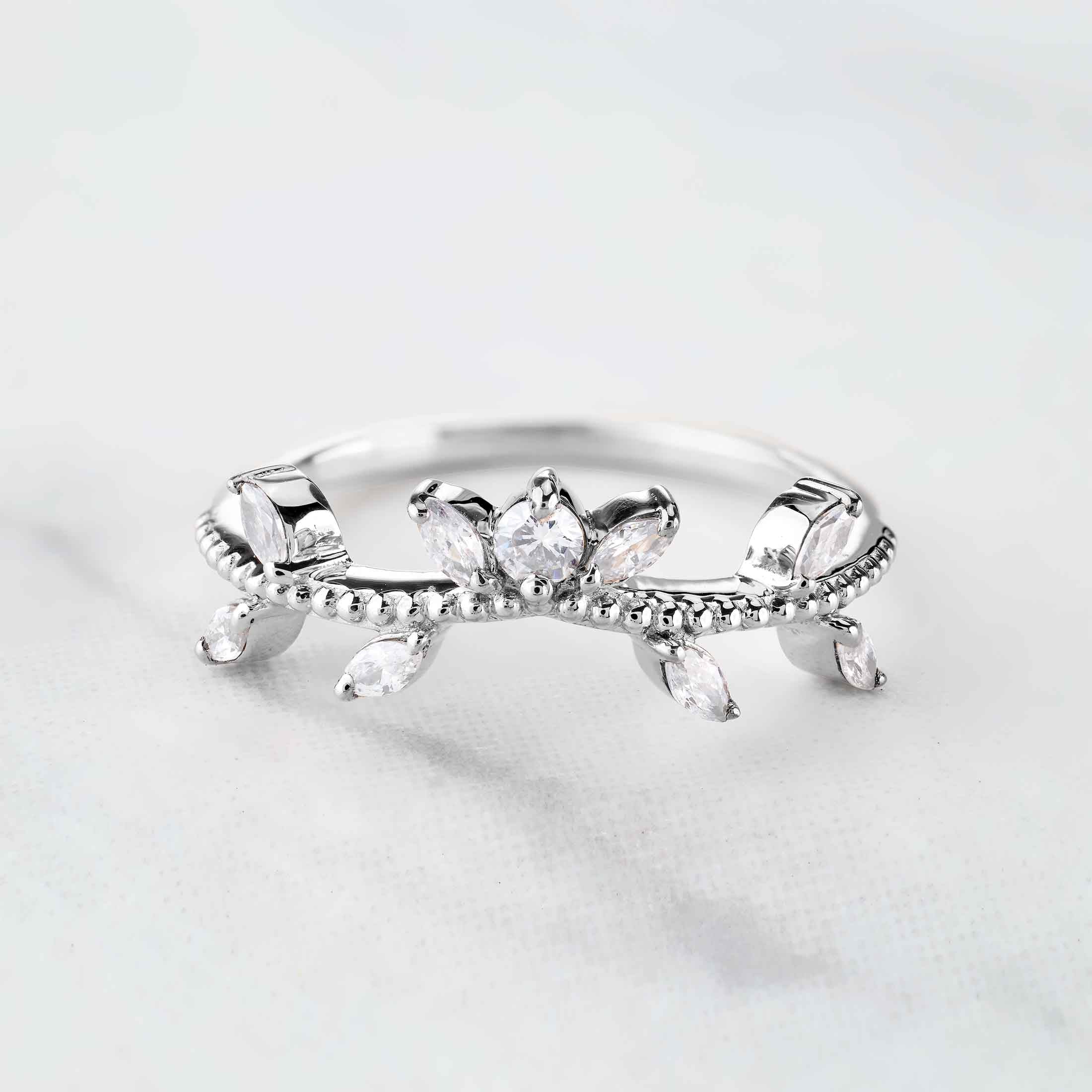 AAA CZ Enhancer Wedding Band Rose Gold Curved Stack Art Deco