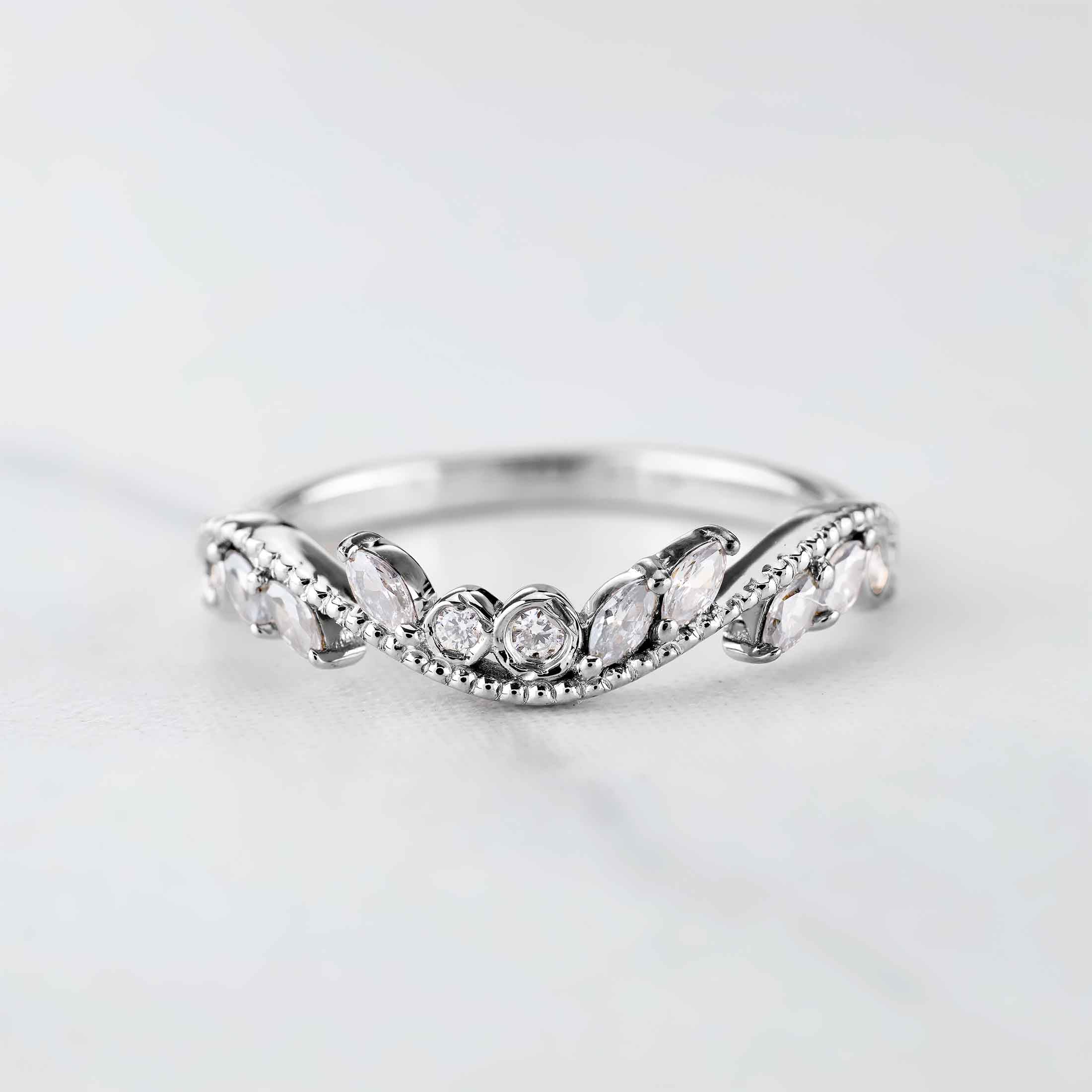 Enhancer Wedding Band For Women Curved Stack AAA CZ Marquise
