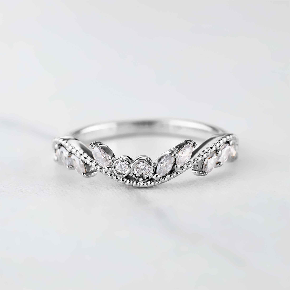 Vintage Style Wedding Band Marquise Moissanite Ring Enhancer