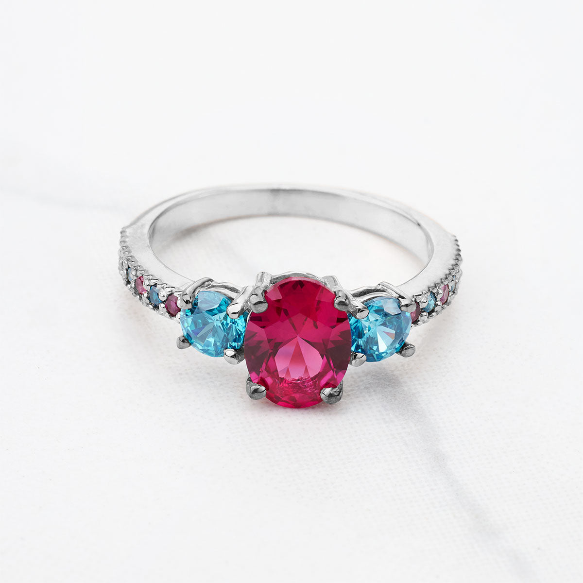 Multi Gemstone Cocktail Ring Oval Cut Ruby Engagement Ring