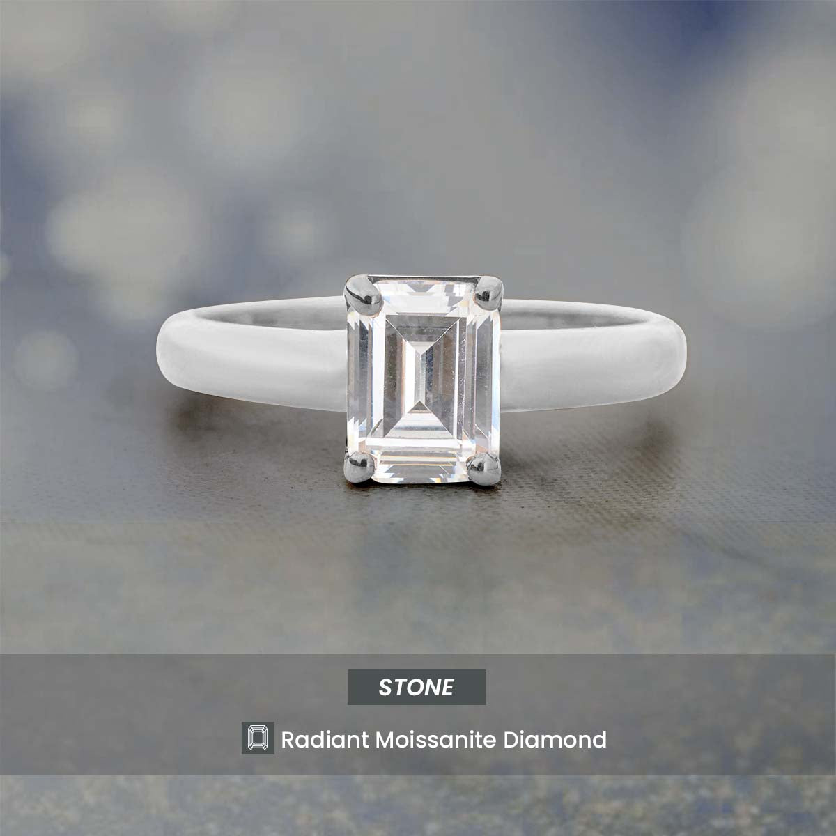 Solitaire Engagement Ring Rose Gold White Gold Radiant Cut Moissanite Diamond