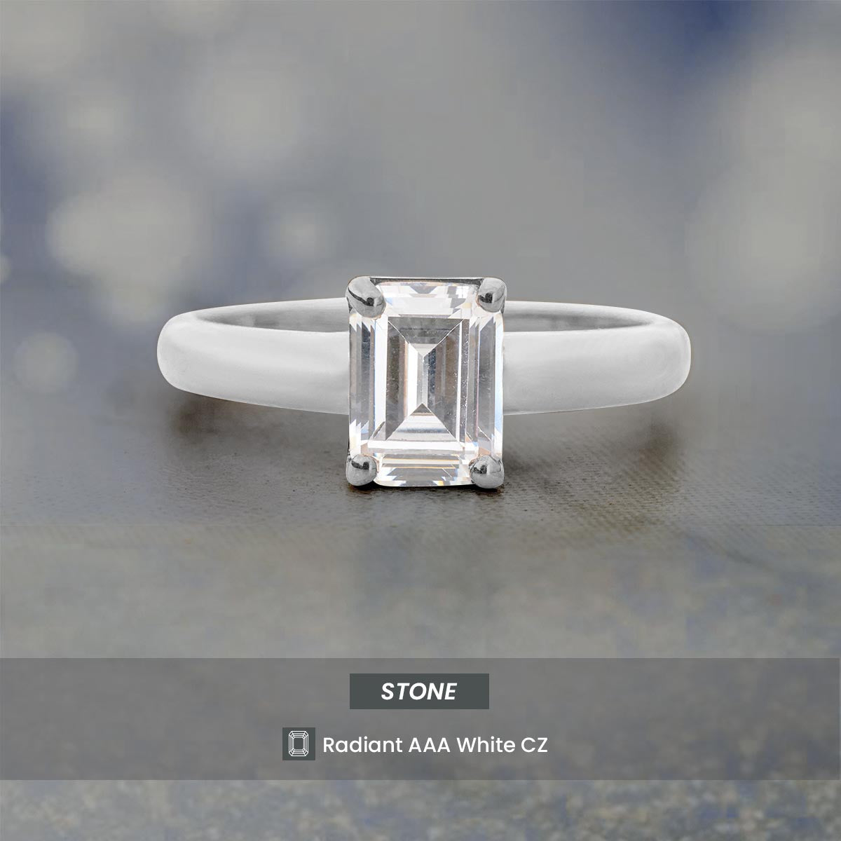 Solitaire Engagement Ring Rose Gold White Gold Radiant Cut CZ Diamond