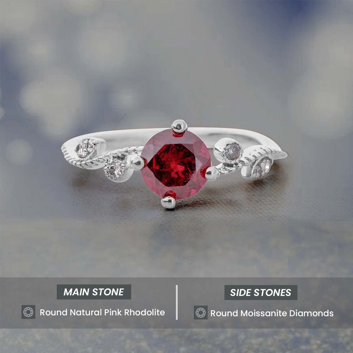 Natural Rhodolite Ring Pink Gemstone Art Deco Engagement Ring