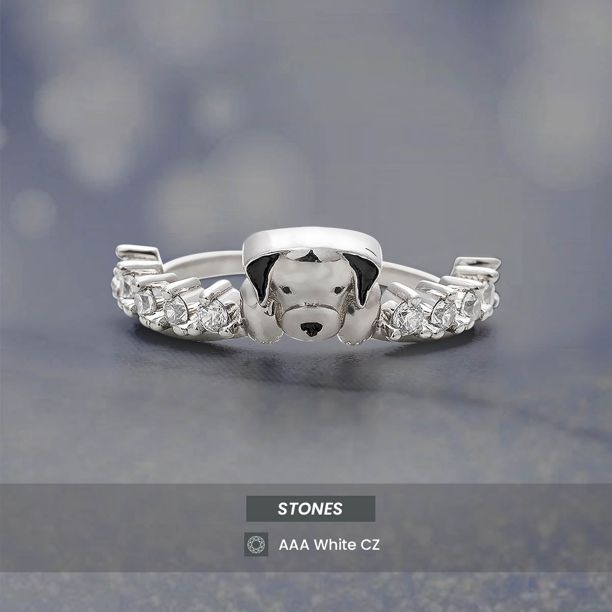 Sterling Silver Dog Ring Diamond Dog Wedding Band Animal Pet Jewelry Stacking