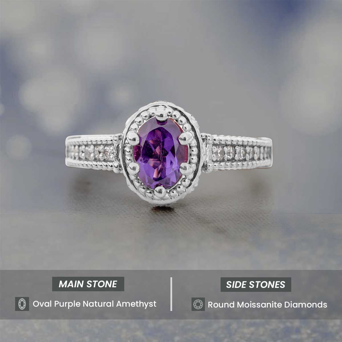 1920's Inspired Vintage Ring Oval Cut Amethyst Engagement Ring Art Deco Milgrain Rose Gold Sterling Silver